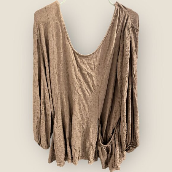 Free People Bayside Mini Tunic Dress Taupe L Boho Crinkle Gauze - Picture 5 of 6
